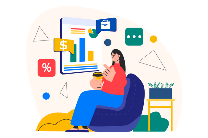 Femme regardant le tableau financier  Illustration