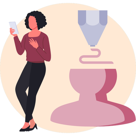 Femme regardant une impression 3D  Illustration