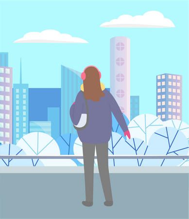 Femme regardant la ville en hiver  Illustration