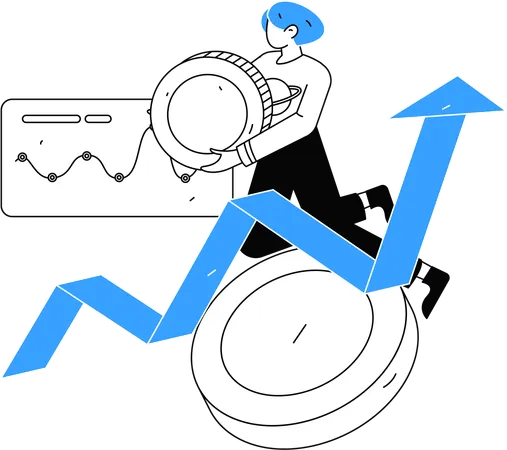 Une femme regarde un graphique de croissance des investissements  Illustration