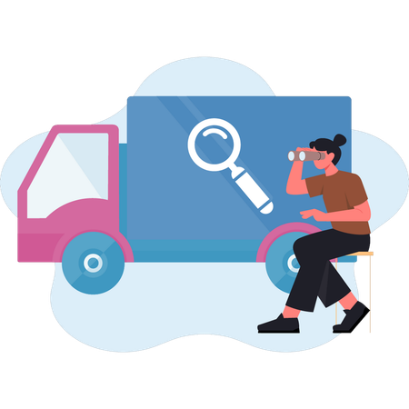 Femme regardant un camion de livraison  Illustration