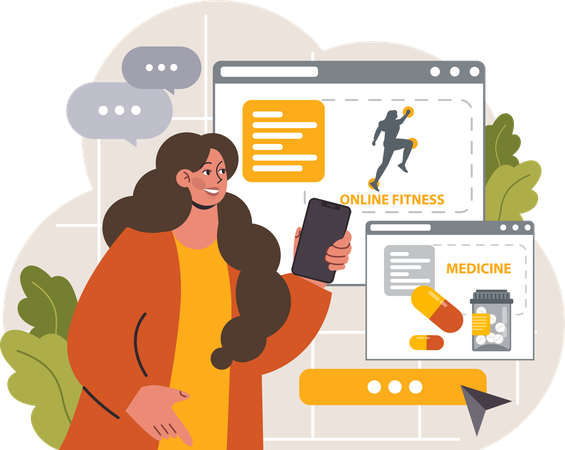 Femme regardant une vidéo sur les réseaux sociaux  Illustration