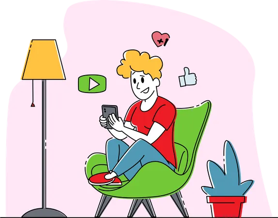 Femme regardant une vidéo sur un smartphone  Illustration