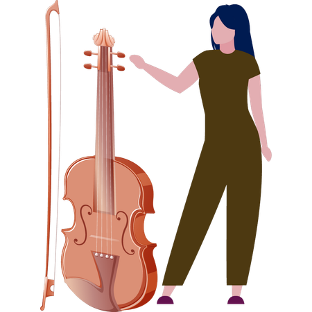 Femme regardant un violon  Illustration