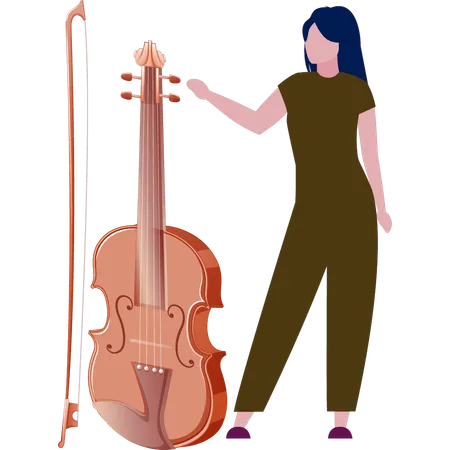 Femme regardant un violon  Illustration