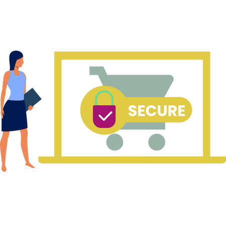 Femme regardant la protection des achats en ligne  Illustration