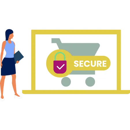 Femme regardant la protection des achats en ligne  Illustration