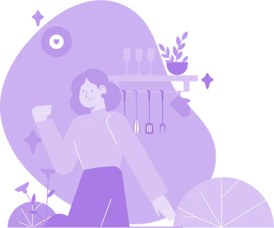 Une femme regarde des tutoriels pour Dish  Illustration