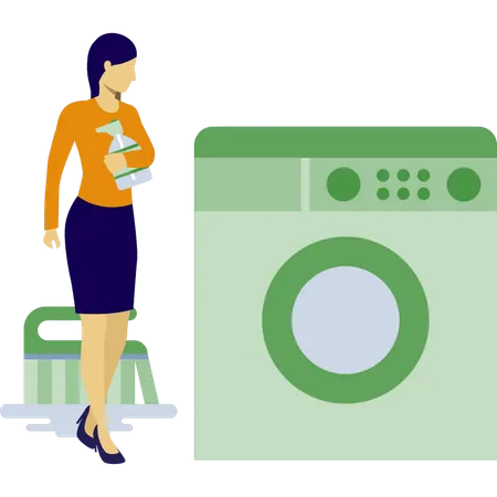 Une femme regarde une machine à laver Illustration