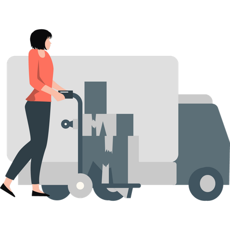 Femme regardant une camionnette de livraison  Illustration