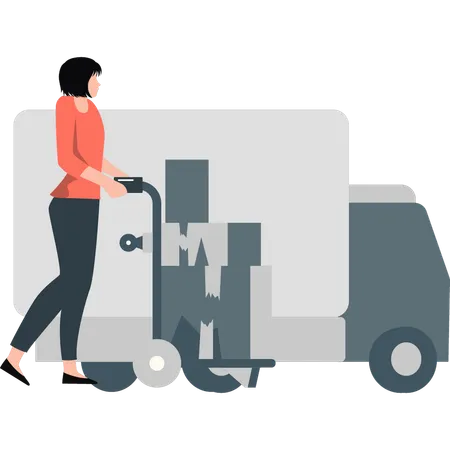 Femme regardant une camionnette de livraison  Illustration