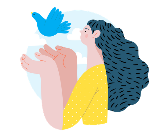 Femme libérant une colombe  Illustration