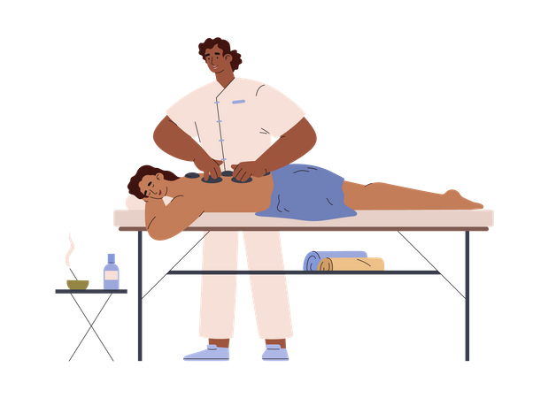 Femme relaxante allongée sur une table de massage  Illustration
