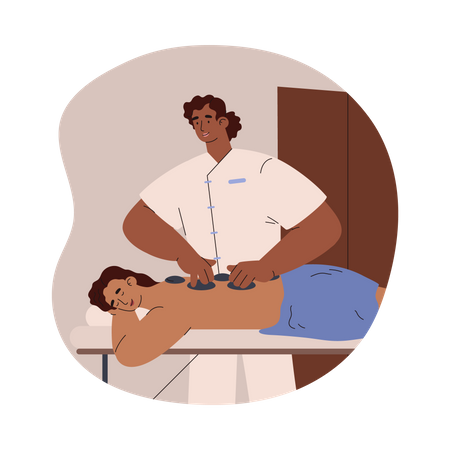 Femme relaxante recevant un massage du dos  Illustration