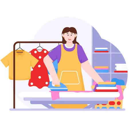 Femme repasse le linge  Illustration