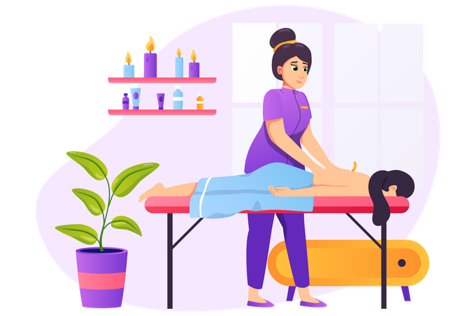 Femme reprenant un massage au client  Illustration