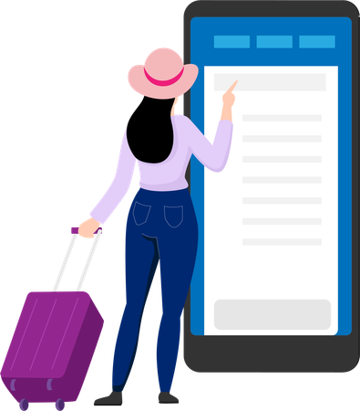 Femme réservant des billets d'avion en ligne sur mobile  Illustration