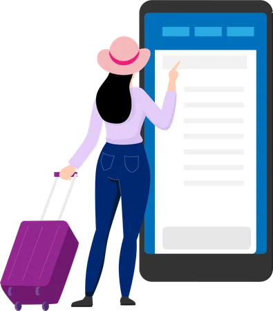 Femme réservant des billets d'avion en ligne sur mobile  Illustration