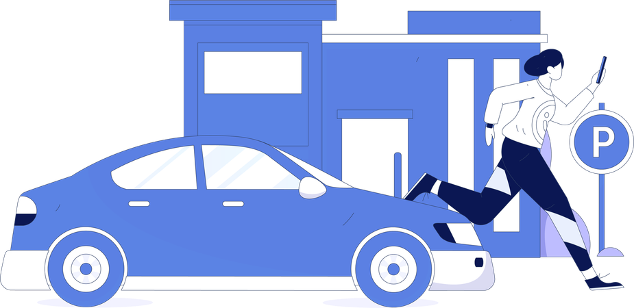 Femme réservant un taxi sur une application mobile  Illustration