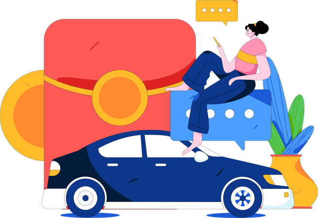 Une femme réserve un taxi pour son voyage  Illustration