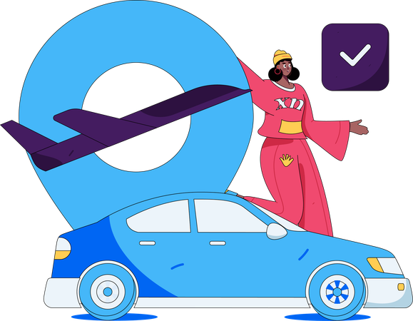 Une femme réserve un taxi en ligne pour son voyage  Illustration