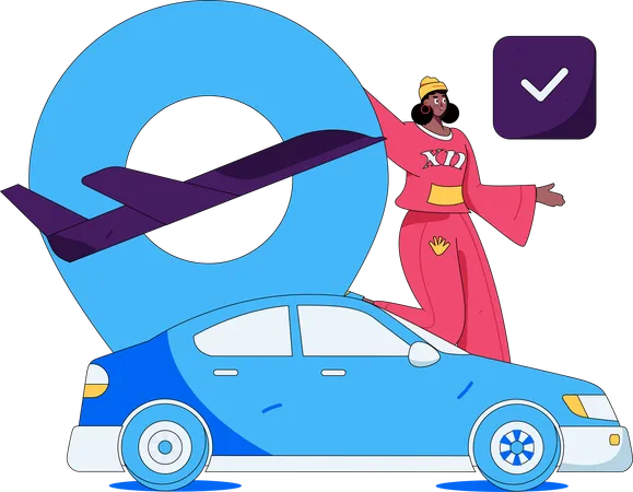 Une femme réserve un taxi en ligne pour son voyage  Illustration