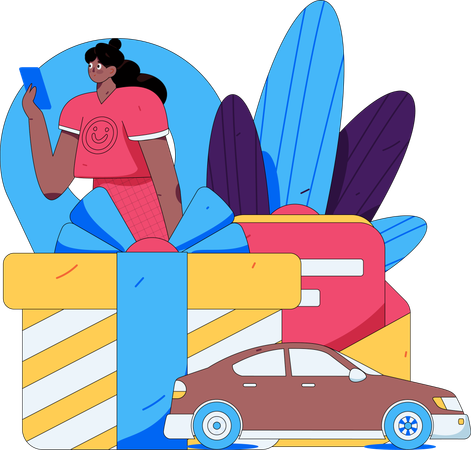 Une femme réserve un taxi à partir d'une application de taxi  Illustration