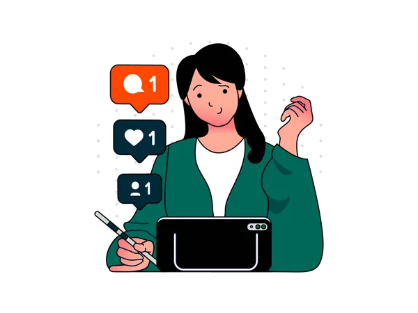 Femme responsable des médias sociaux  Illustration