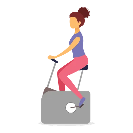 Femme, monter, gymnase, vélo  Illustration