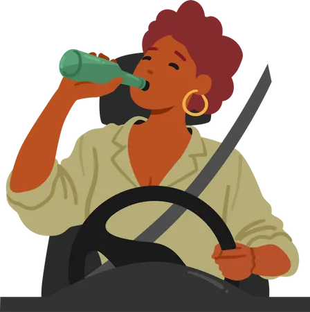 Une femme risque sa vie en buvant de l’alcool au volant  Illustration