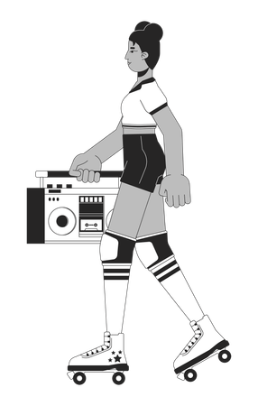 Patineuse à roulettes transportant une boombox  Illustration