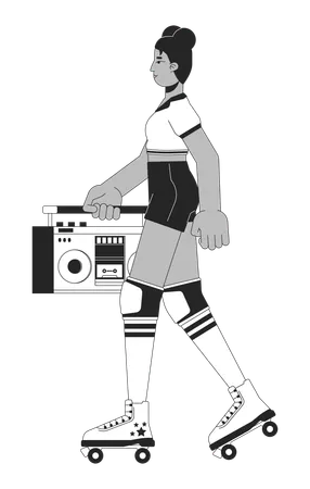 Patineuse à roulettes transportant une boombox  Illustration