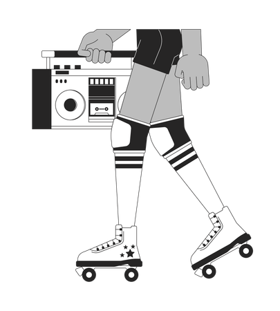 Patineuse à roulettes transportant une boombox  Illustration