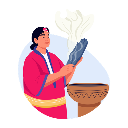 Femme fumée de sauge  Illustration