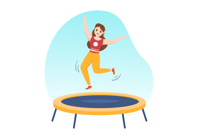 Femme sautant sur trampoline  Illustration