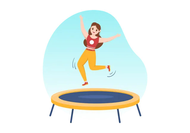 Femme sautant sur trampoline  Illustration