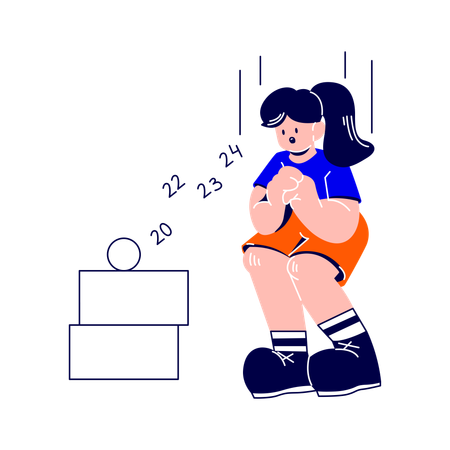 La femme saute sur les cubes dans la salle de gym  Illustration