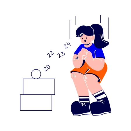 La femme saute sur les cubes dans la salle de gym  Illustration