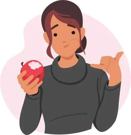 Femme savourant une pomme croustillante  Illustration