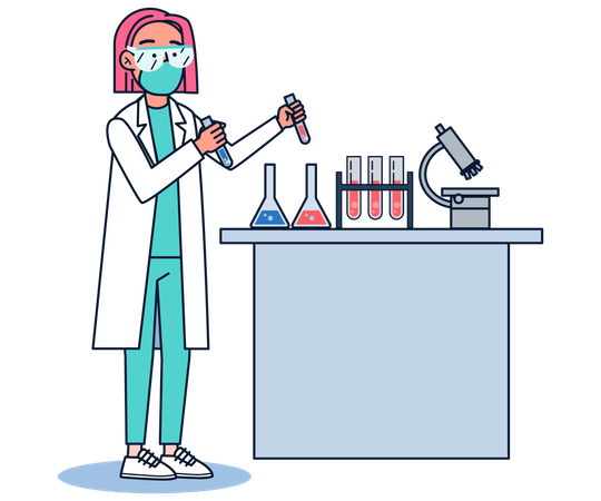 Expérience de femme scientifique en laboratoire  Illustration