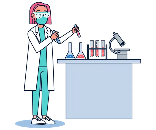 Expérience de femme scientifique en laboratoire  Illustration