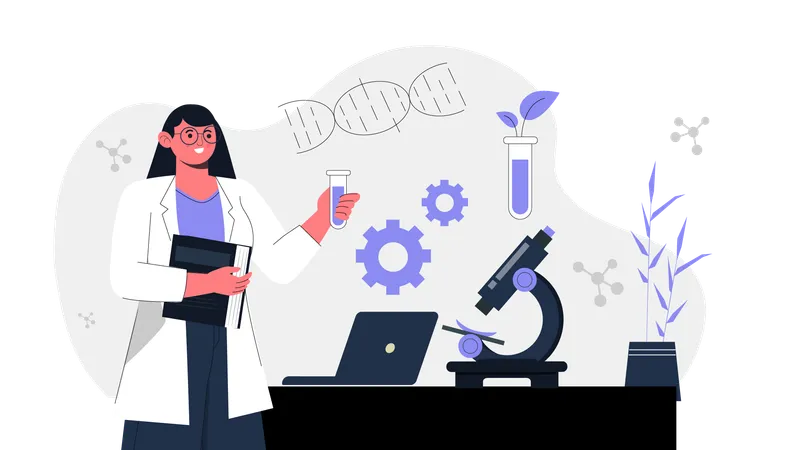 Femme scientifique faisant des recherches biologiques  Illustration