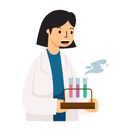 Femme scientifique faisant une expérience chimique  Illustration