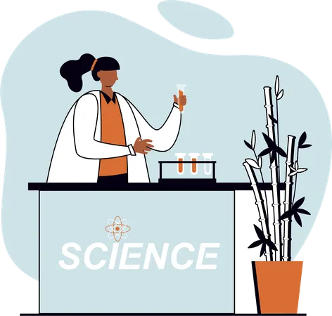 Femme scientifique faisant des expériences en laboratoire  Illustration