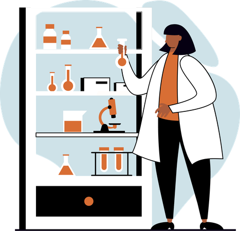 Femme scientifique faisant des expériences en laboratoire  Illustration