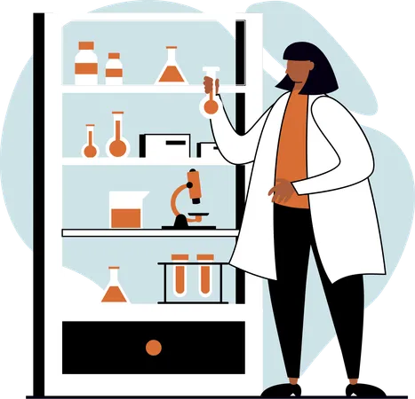 Femme scientifique faisant des expériences en laboratoire  Illustration