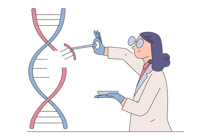 Femme scientifique prélevant un échantillon d’ADN  Illustration