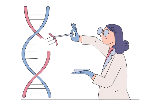 Femme scientifique prélevant un échantillon d’ADN  Illustration