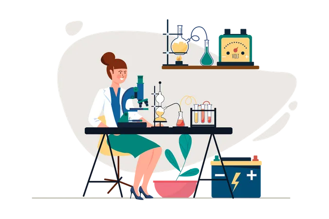 Recherche scientifique féminine en laboratoire  Illustration