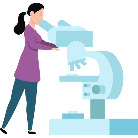 Femme scientifique regardant au microscope  Illustration